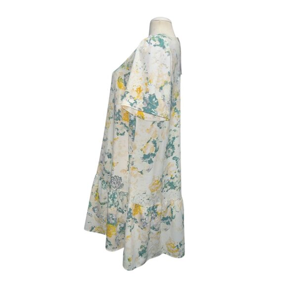 A New Day Womens Floral Tiered Short Sleeve Dress Sz XL Rayon Blend White/Yellow - Picture 6 of 16